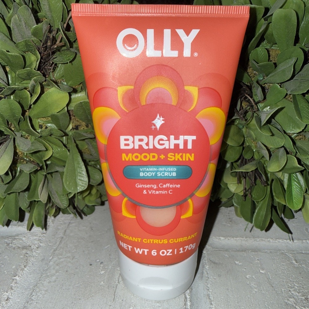 OLLY Bright Mood + Skin Body Scrub Citrus Currant Caffeine Vitamin C Ginseng 6oz